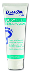 Clearzal Busy Feet cooling cream tube provides refreshing relief for tired feet.