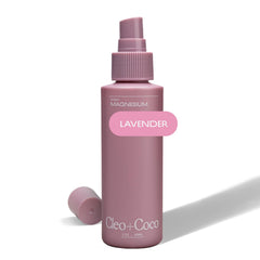 Cleo + Coco magnesium lavender spray bottle ready for sleep-ready use