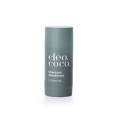 Cleo+Coco mini natural deodorant charcoal bottle shows aluminum-free formula for all-day odor protection.