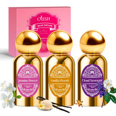CLESH Vanilla Woods bottle for everyday freshness in a luxe gold design.