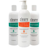 Cleure fragrance-free shampoo bottle for sensitive skin, gentle cleansing.