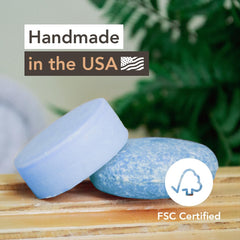 Clever Yoga Wave Fresh Linen Shampoo Bar in hand highlighting travel-friendly size