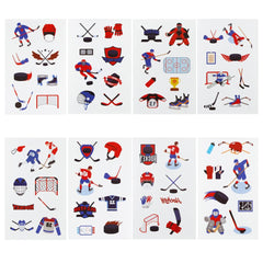 Cleverplay 24 sheets of hockey tattoos, easy water-application for quick party prizes.