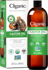 Cliganic Castor Oil 32oz bottle for lash, brow, and skin care.