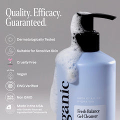 Cliganic Hydrating Gel Cleanser gel texture closeup showing a light, refreshing cleanse.
