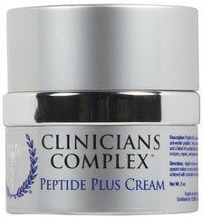 Clinicians Complex Peptide Plus Cream bottle close-up showing moisturizing formula for dry skin