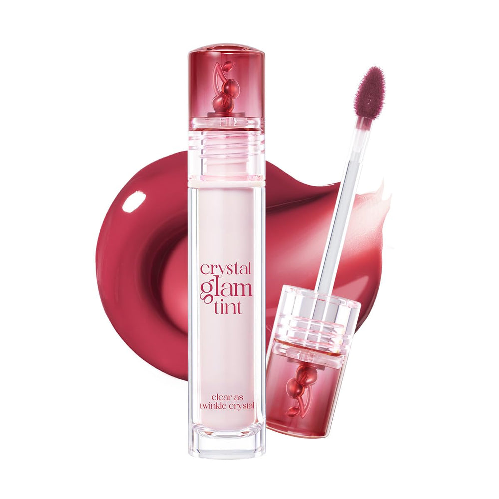 CLIO Crystal Glam Tint Dry Cherry with glass-like finish for polished lips.