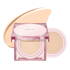 CLIO Kill Cover Mesh Glow Cushion application close-up for radiant, lightweight coverage.