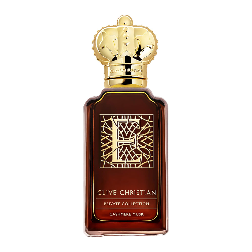 Clive Christian Private Collection E Cashmere Musk bottle close-up, ideal for gifting luxury occasions.