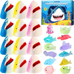 CLOUQUAR Shark Bath Bombs pack-12 with vibrant colors enhance bath time play.