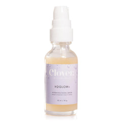Clover H2Glow+ bottle closeup showing premium hydration packaging.