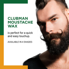 Clubman moustache wax brush included allows precise shaping on the go.