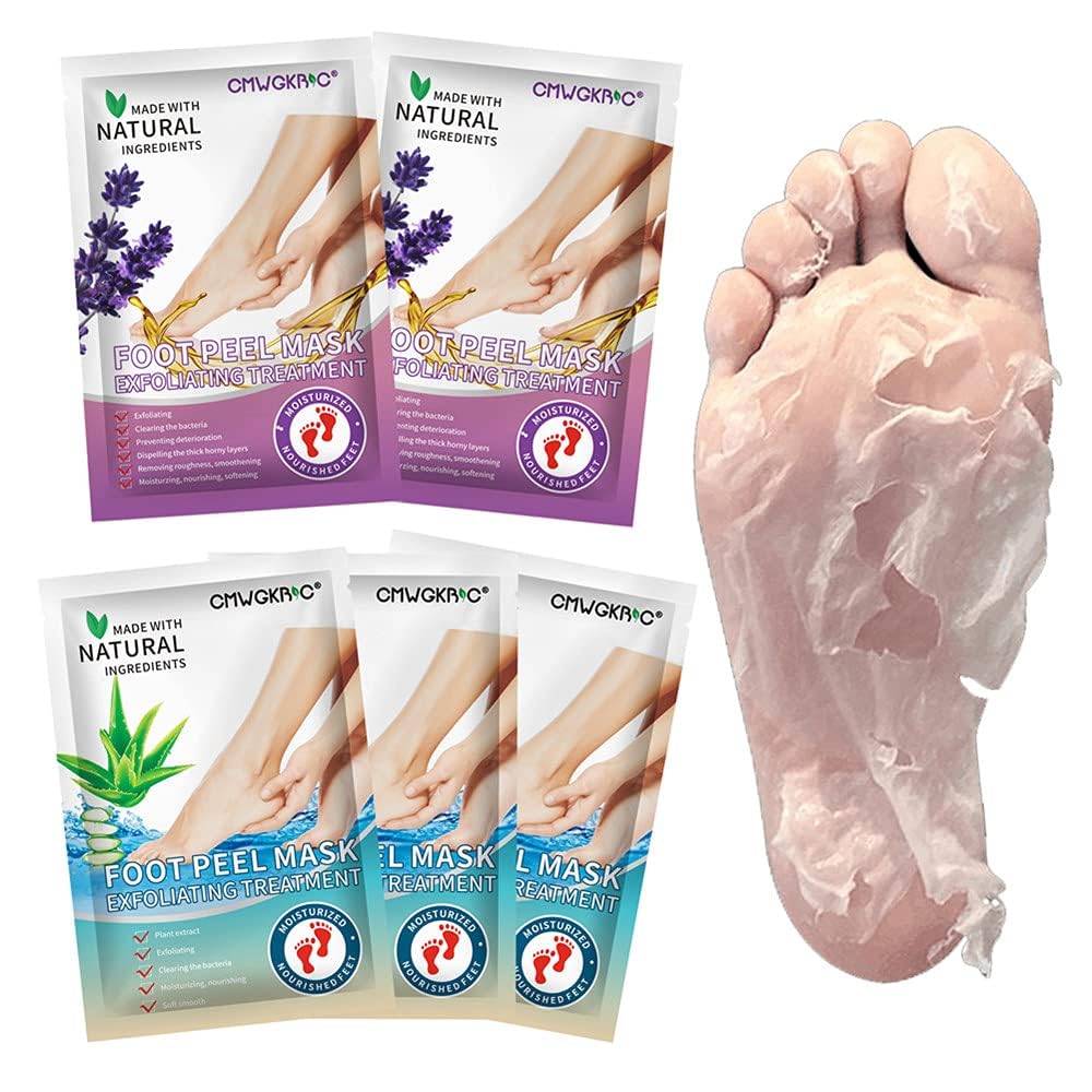 CMWGKBC 5 Pack Foot Peeling Mask packaging shows convenient at-home care.