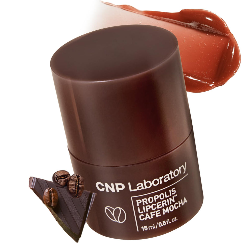 CNP Café Lip Butter jar shows mocha scent and lasting hydration