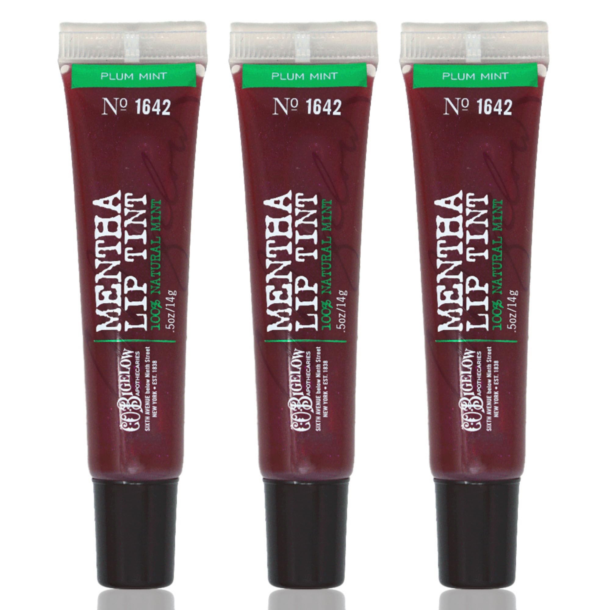 C.O. Bigelow Plum Mentha Lip Tint Trio box display showing gift-ready packaging