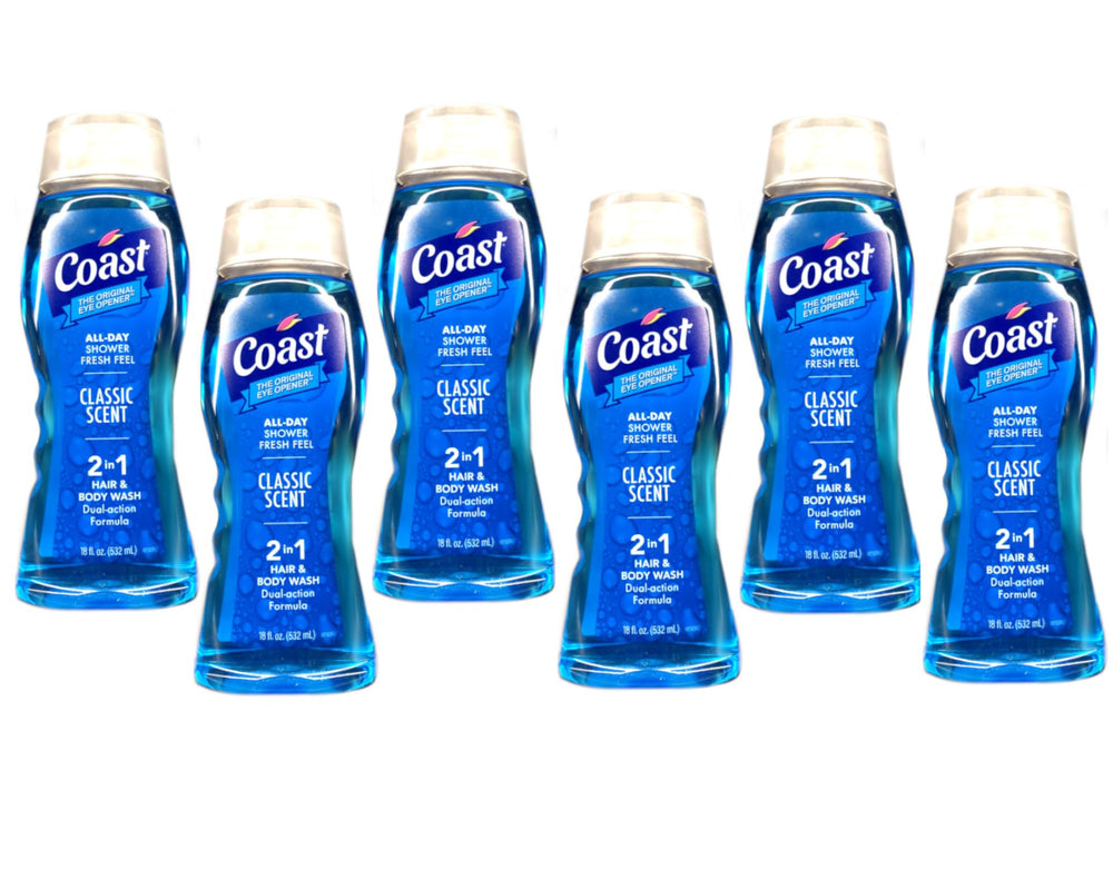 Coast 2-in-1 Hair & Body Wash bottle with classic scent for daily freshness.