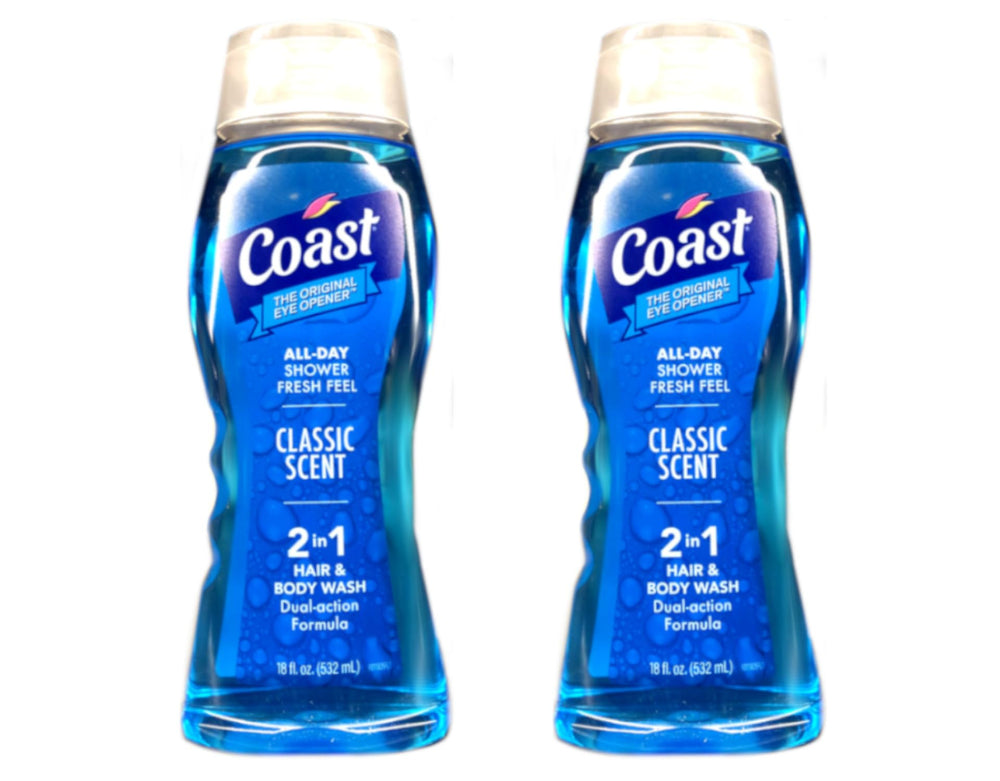 Coast All Day Shower 2-in-1 bottle front with refreshing classic scent for daily cleansing.