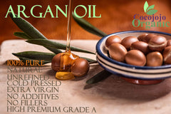 cocojojo Argan Oil pour close-up showing light, fast-absorbing consistency for skin or hair.
