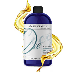 cocojojo Moroccan Argan Oil bottle pour for deep hydration of hair and skin.
