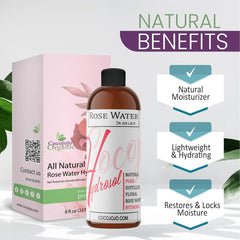 Cocojojo rose hydrosol close-up showing natural ingredients
