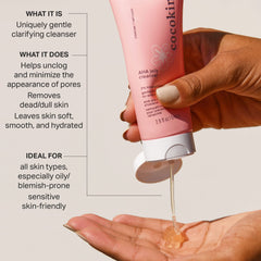 Cocokind AHA Jelly Cleanser applied to damp skin for cleansing and hydration
