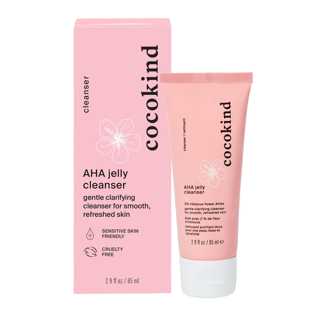 Cocokind AHA Jelly Cleanser bottle demonstrating gentle exfoliation for pores