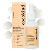 Cocokind Ceramide Barrier Serum bottle highlights fragrance-free, hydrating formula for all skin types.