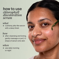 Cocokind Chlorophyll Discoloration Serum being applied to the cheek for daily redness relief.