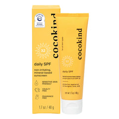 Cocokind Daily SPF bottle showing reef-safe zinc oxide protection