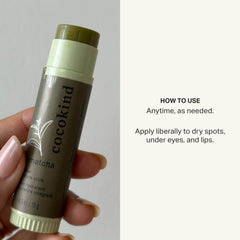Cocokind Mymatcha Stick on the face provides targeted moisture.