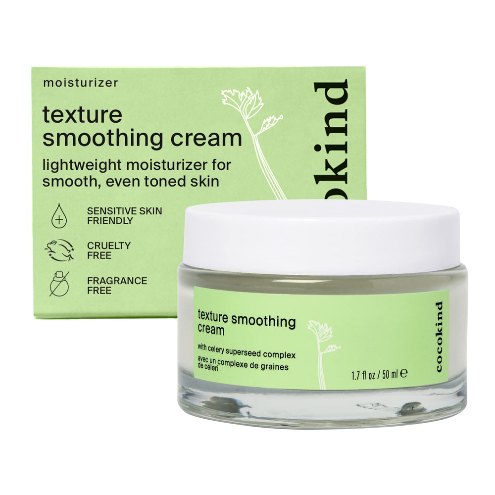 Cocokind Texture Smoothing Cream bottle close-up showing light hydration