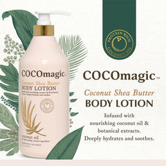 Cocomagic coconut oil with botanicals close-up highlights hydration.