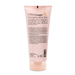 Cocomagic Frizz Control Air Dry Cream label close-up highlights paraben-free cruelty-free formula