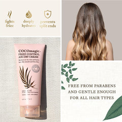 Cocomagic Frizz Control Air Dry Cream texture swatch shows lightweight non-greasy finish