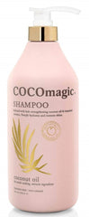 CocoMagic Nourishing Shampoo bottle pouring coconut oil for hydration