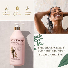 CocoMagic Nourishing Shampoo ingredients blend: bamboo, chamomile, green tea, ginseng