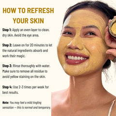 Application moment of CocoonOriginal turmeric mask spreading over skin.