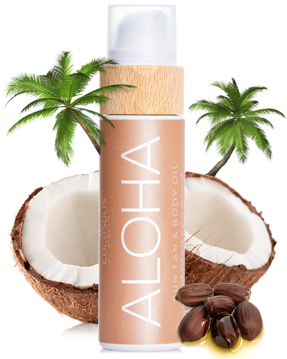 COCOSOLIS ALOHA bottle pour for smooth, even tan preparation.