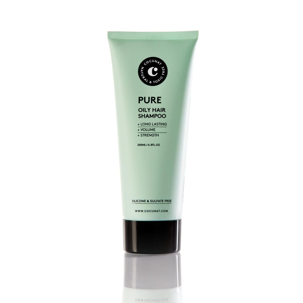 COCUNAT Pure Shampoo bottle for oily hair with detox and volume benefits