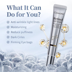 Coinore Retinol Under Eye Cream texture swatch demonstrates lightweight, non-greasy feel.