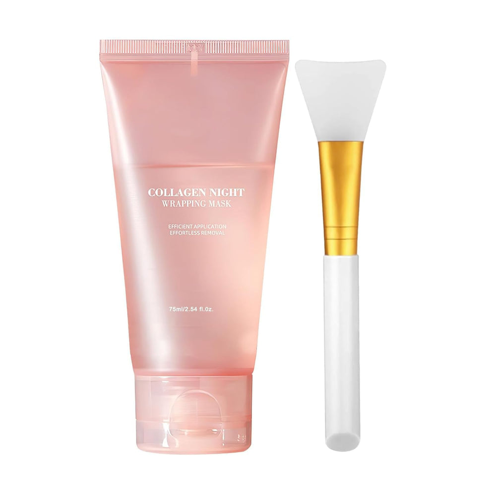 Collagen Night Wrapping Mask jar close-up showing hydrolyzed collagen for nourishing skin.