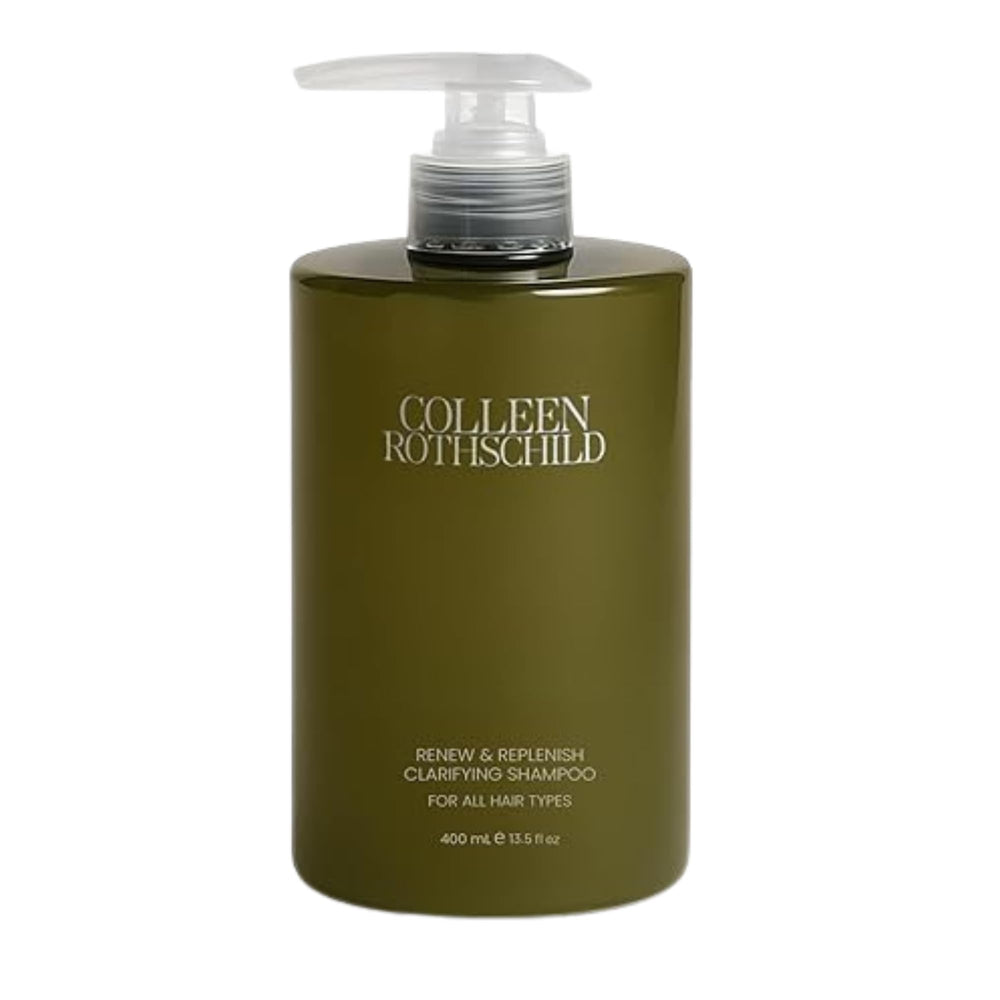 COLLEEN ROTHSCHILD Renew & Replenish Shampoo bottle demonstrates a deep clean while preserving moisture.
