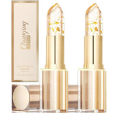 Color-changing lipstick demonstrates transferproof coverage for all-day wear.