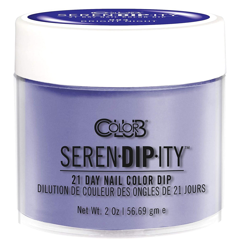 Color Club Bright Night Serendipity dip powder jar close-up for rich, premium color.