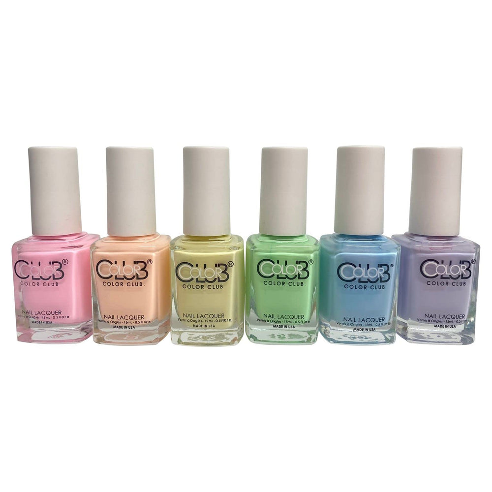 Color Club pastel nail lacquer set with six bottles for versatile manicures