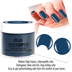 Color Club Serendipity dip powder jar with brush demonstrates easy at-home application.