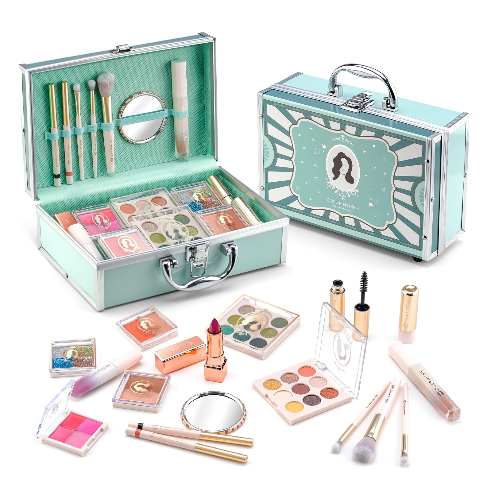 Color Nymph green retro case for organized makeup on the go