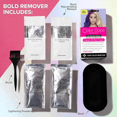 Bottle pour demonstrates controlled dispensing for even color removal.
