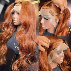 Colorful Bird ginger orange body wave wig with breathable Swiss lace.