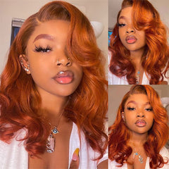 Colorful Bird dark ginger lace front wig in 18-inch length with natural body wave.